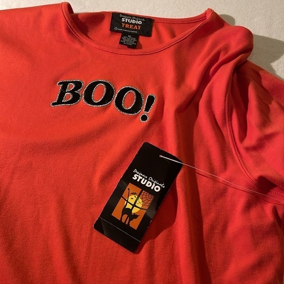 NWT Halloween 🎃 Boo! Ladies Shirt, XL, Orange, Cotton/Poly, Ghost Boo - black - Picture 13 of 15
